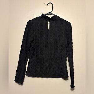 Max Studio London Black Mock Neck Textured Long Sleeved Shirt